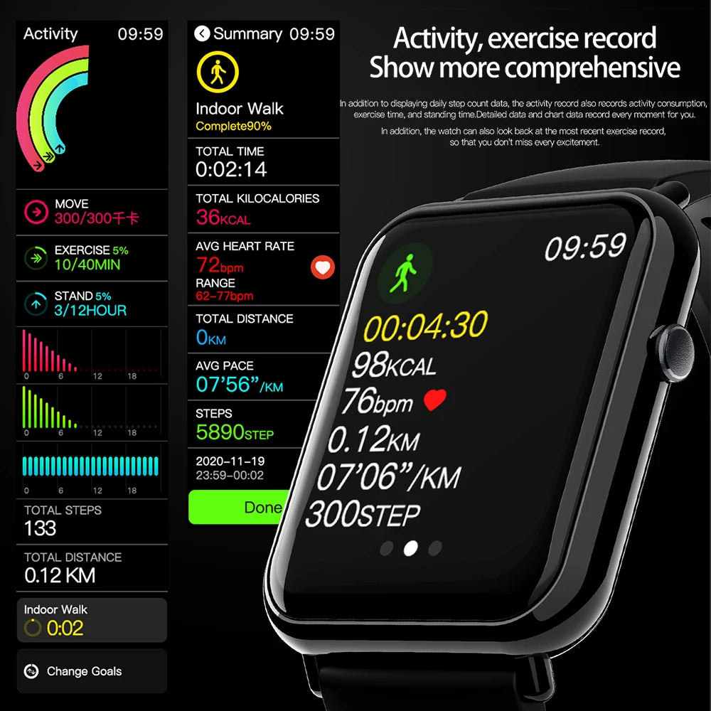Gfordt Smart Watch Men Women 1.69" HD Screen Bracelet Waterproof Weather Heart Rate Monitoring Sleep Detection SmartWatch