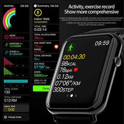 Gfordt Smart Watch Men Women 1.69" HD Screen Bracelet Waterproof Weather Heart Rate Monitoring Sleep Detection SmartWatch