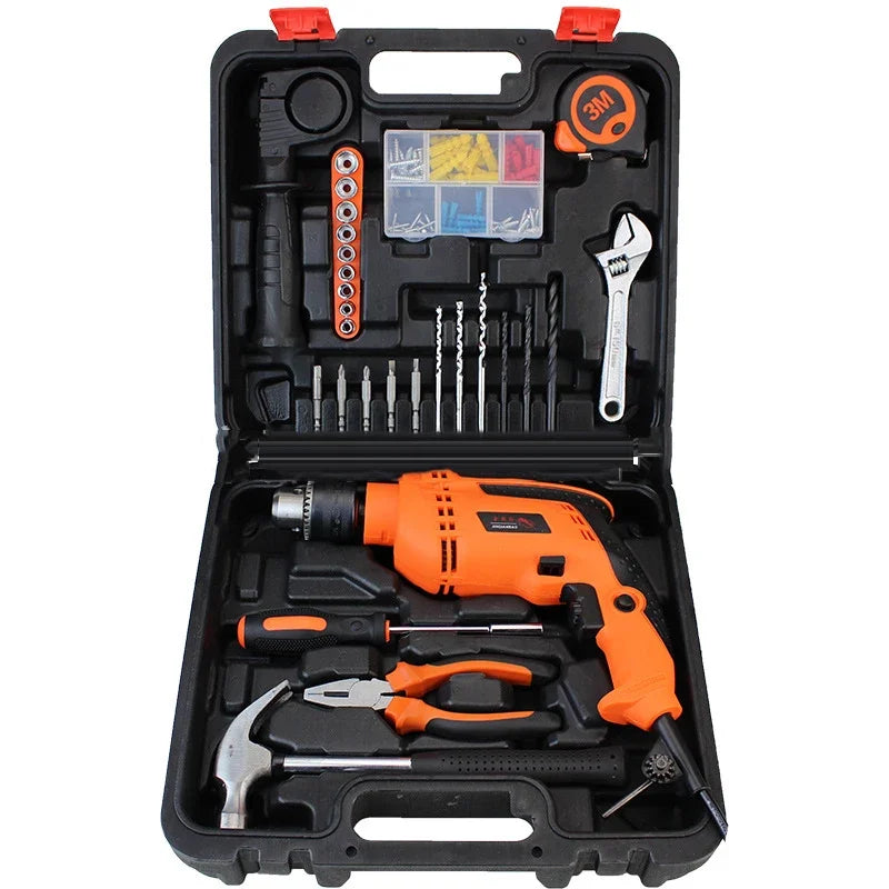 New Household Impact Drill Hardware Tool Set Professional Electrician Maintenance Combination Toolbox Automotive Repair Tool