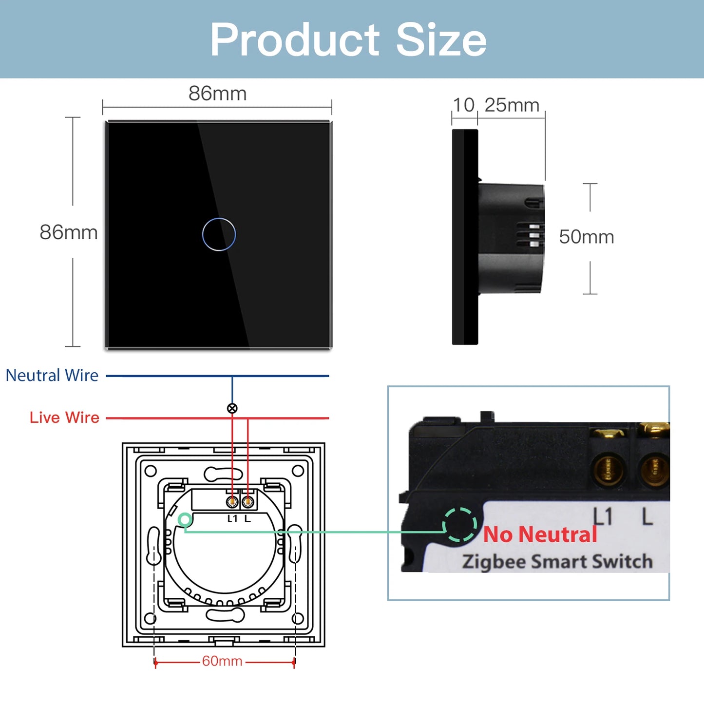Bseed Zigbee 1/2/3Gang EU Standard Touch Light Switch Single Live Smart Wall Switch Smart Life Google Home Voice Control