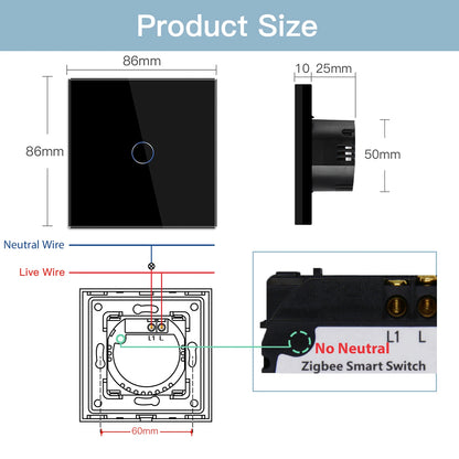Bseed Zigbee 1/2/3Gang EU Standard Touch Light Switch Single Live Smart Wall Switch Smart Life Google Home Voice Control