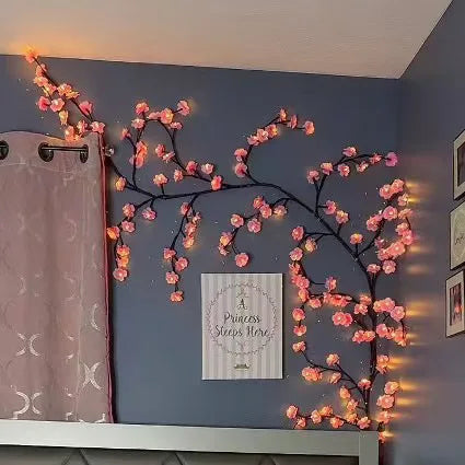 New LED Cherry Blossom Branch Vine Light Bendable Ambient Fairy Light for Wedding Garden Fence Wall Indoor Outdoor Decor