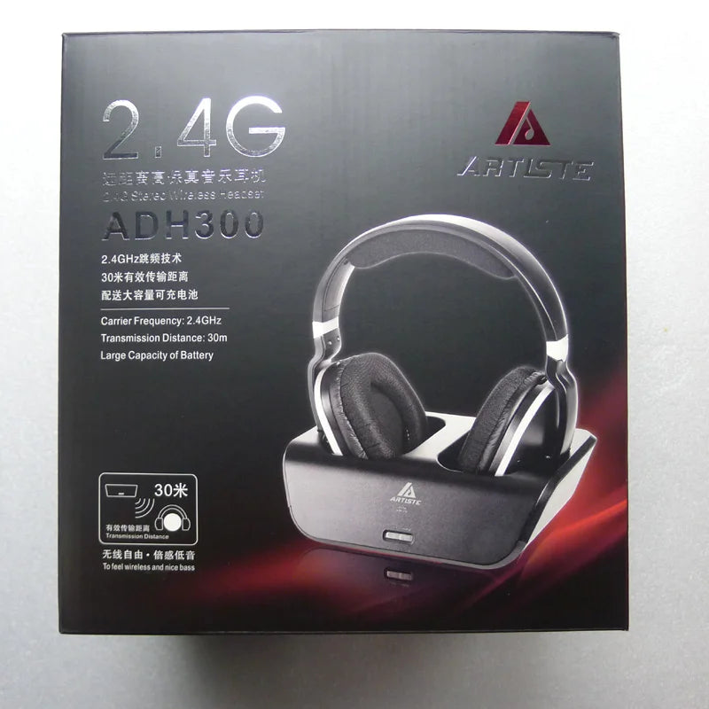 Artiste ADH300 2.4GHz Wireless TV Headphones Digital Over-Ear Stereo Headphone for TV 100ft Distance Transmitter Charging Dock