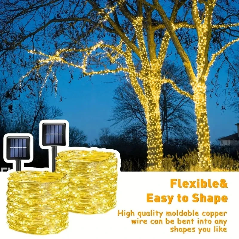 7M/12M/22M/32M LED Solar String Fairy Lights Outdoor Path Garlands Lamp Patio Waterproof Christmas Wedding Garden Street Lights