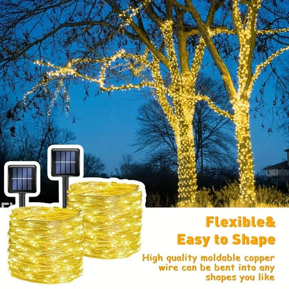 7M/12M/22M/32M LED Solar String Fairy Lights Outdoor Path Garlands Lamp Patio Waterproof Christmas Wedding Garden Street Lights