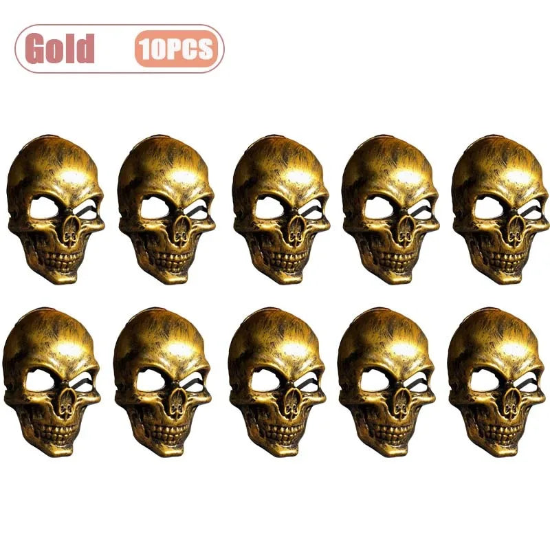 1-10PCS Halloween Horror Skull Mask Creepy Laughing Ghost Face Gold Silver Costume Prop for Party Cosplay Haunted House Decor