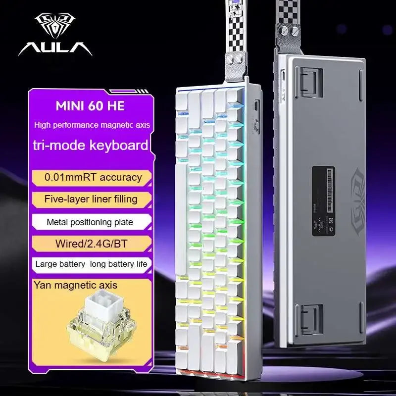 AULA MINI 60HE Magnetic Keyboard Wireless 60% Rapid Trigger 8K Return Esports Customize RGB Magnetic Switch Gaming Keyboard