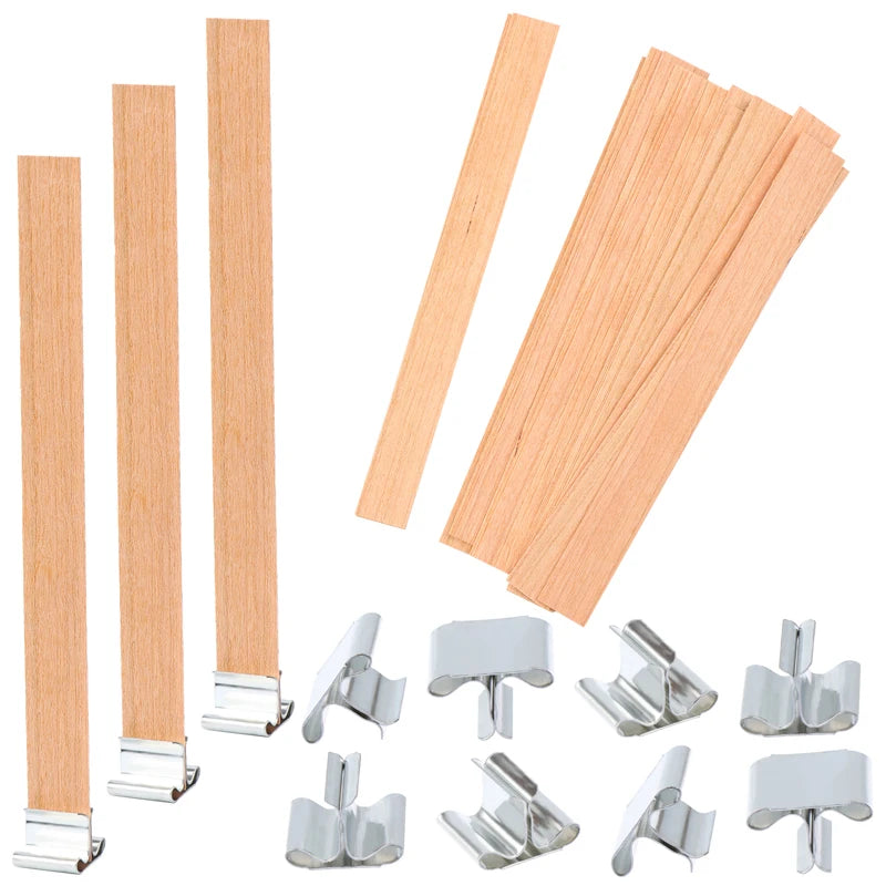 10Pcs/set Wooden Candle Wicks Cross with Iron Stands Cores Round Smokeless Natural Aromatic Making Supplies