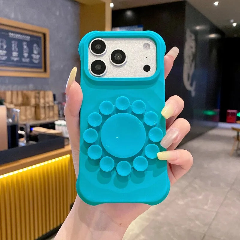 Flower Suction Cup Silicone Phone Case for IPhone 18 17 Pro Max Kickstand Shockproof Scratch-resistant and Slip-resistant Cover