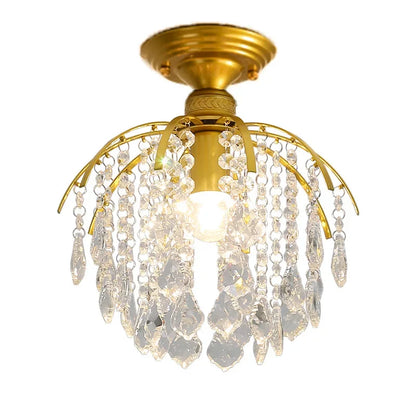 Modern Gold Crystal Small Round Ceiling Chandelier For Corridor Aisle Balcony Bedroom Living Room Led Home Indoor Light Fixtures