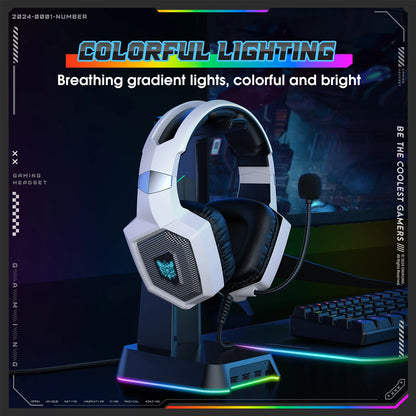 Onikuma Gaming Headset w/Mic - Noise-Cancelling Mic, 7.1 Surround Sound, RGB Lights - PS5/PS4/Xbox/PC - Over-Ear Wired (3.5mm)