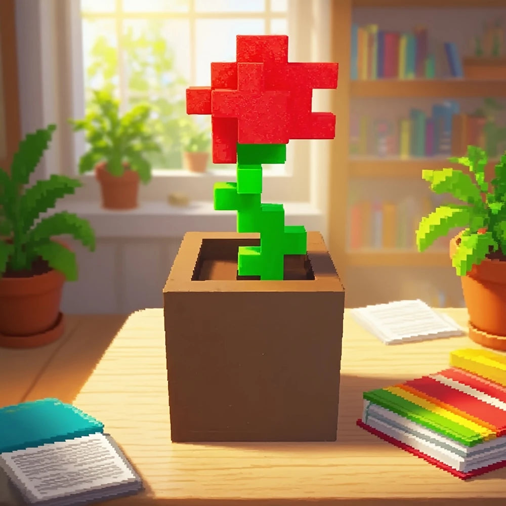 Pixel Rose Decor – 3D-Printed Unique Floral Ornament, Desk & Office Decoration, Christmas / Birthday / Holiday Gift