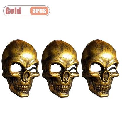1-10PCS Halloween Horror Skull Mask Creepy Laughing Ghost Face Gold Silver Costume Prop for Party Cosplay Haunted House Decor
