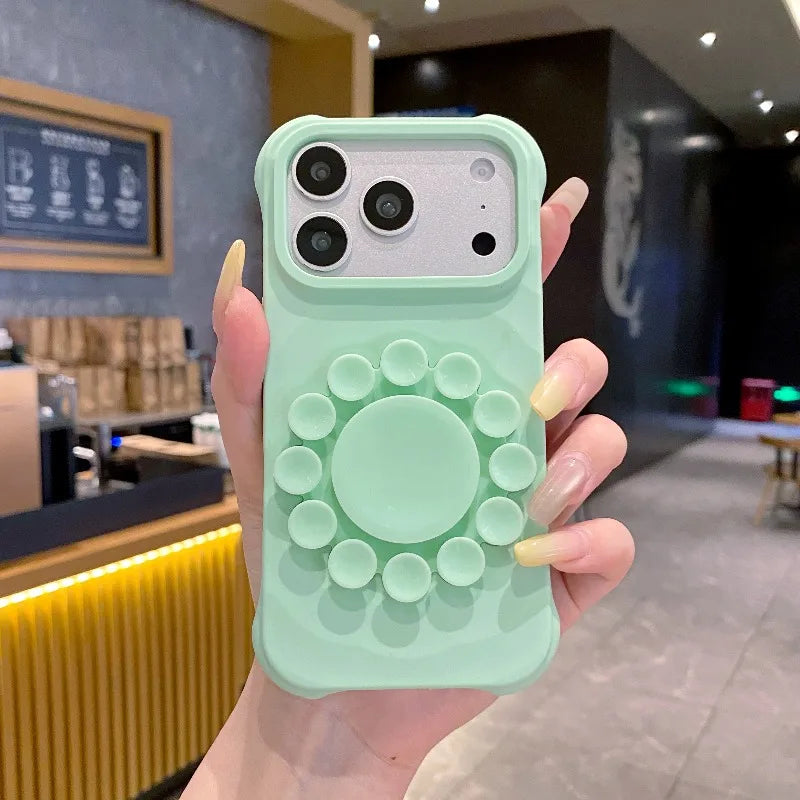 Flower Suction Cup Silicone Phone Case for IPhone 18 17 Pro Max Kickstand Shockproof Scratch-resistant and Slip-resistant Cover