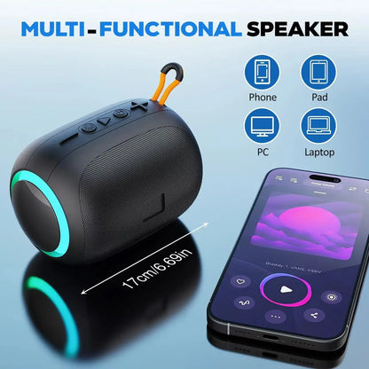Bluetooth Speaker, IPX7 Waterproof Shower Speakers, 10W Stereo LED Lights, 8H Playtime for Home Outdoor Party Beach