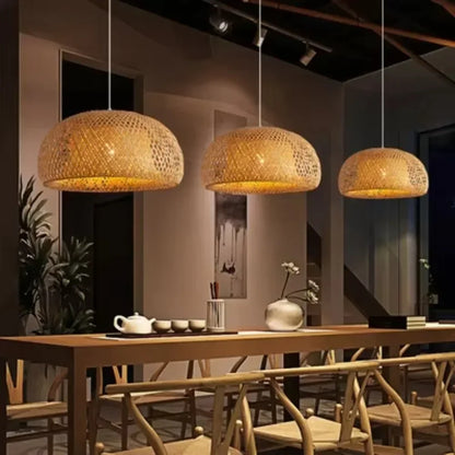 JOYINLED Suspension Lantern Ceiling Light Natural Rattan Wicker Chandeliers Hand-Woven Bamboo Lampshades Lighting Fixtures