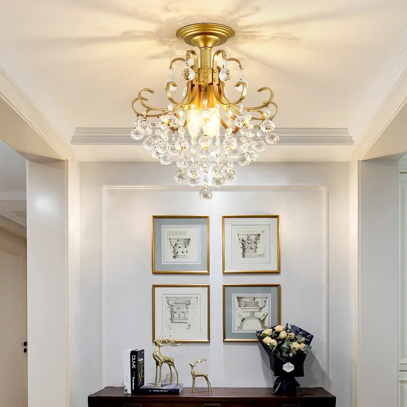Modern Gold Crystal Small Round Ceiling Chandelier For Corridor Aisle Balcony Bedroom Living Room Led Home Indoor Light Fixtures