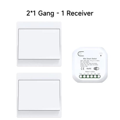 No Battery 1/2gang Kinetic Energy Tuya Smart Switches Wifi+Rf433 Wireless Connection Home Light Switch App Voice Remote Control