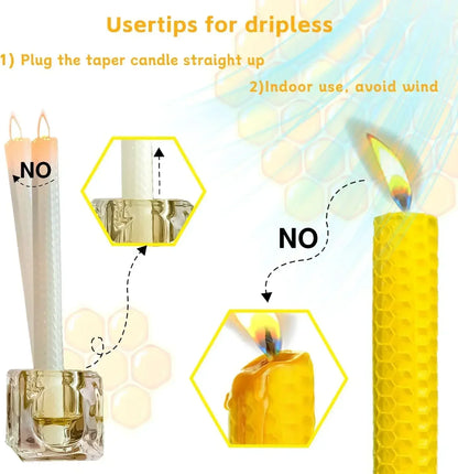 Beeswax Taper Candles Hand-Rolled Honeycomb Design Beeswax Candles Smokeless Wax Candle for Party Dating Home Dinner Table Decor