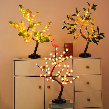 LED Tabletop Tree Lamp Battery Fairy Tree Night Lights with Removable Base for Party Wedding Gift Camping Summer Bedside Decor