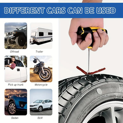 Portable Car Tire Puncture Repair Kit T-Handle Tools Glue Strips Universal for Truck Motorcycle RV Roadside Safety