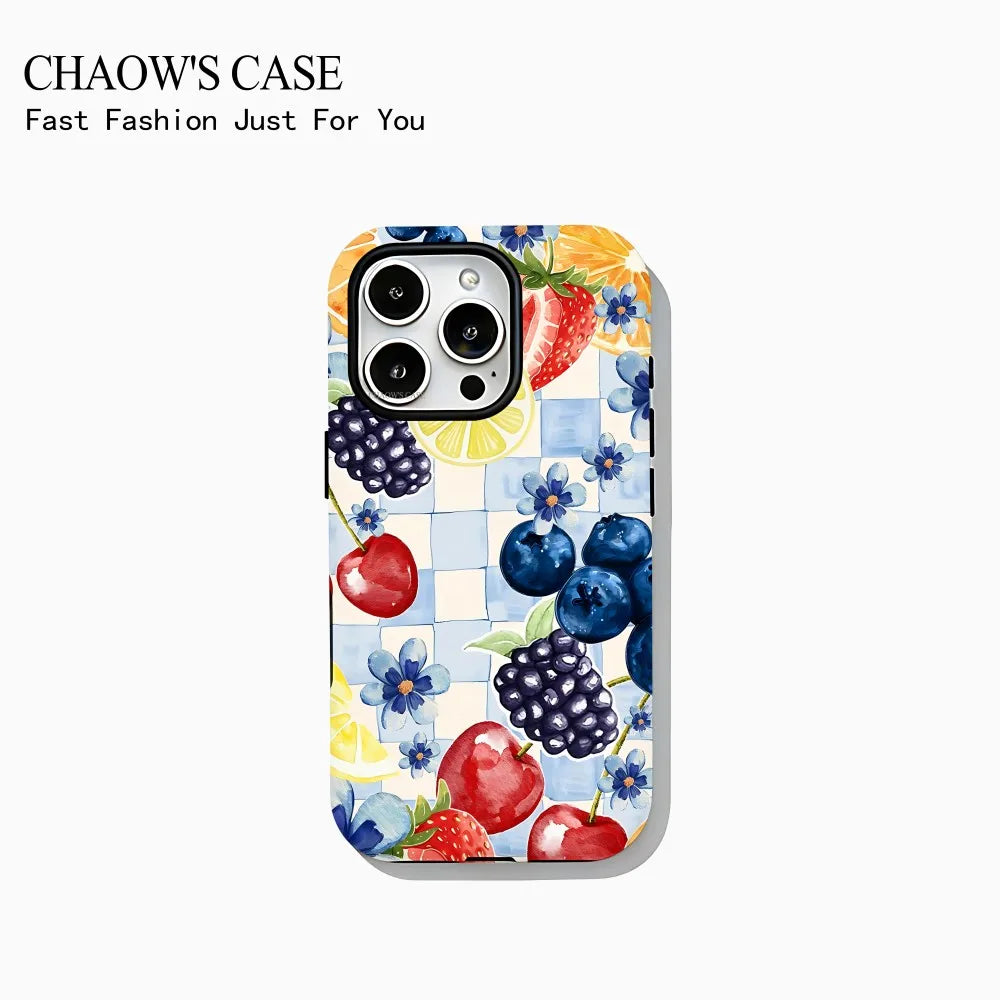 Phone Case for iPhone 17 16 15 14 13 12 11 X XS XR Air Pro Max Plus Luxury Double-layer Back Cover Fashion tropical fruit series