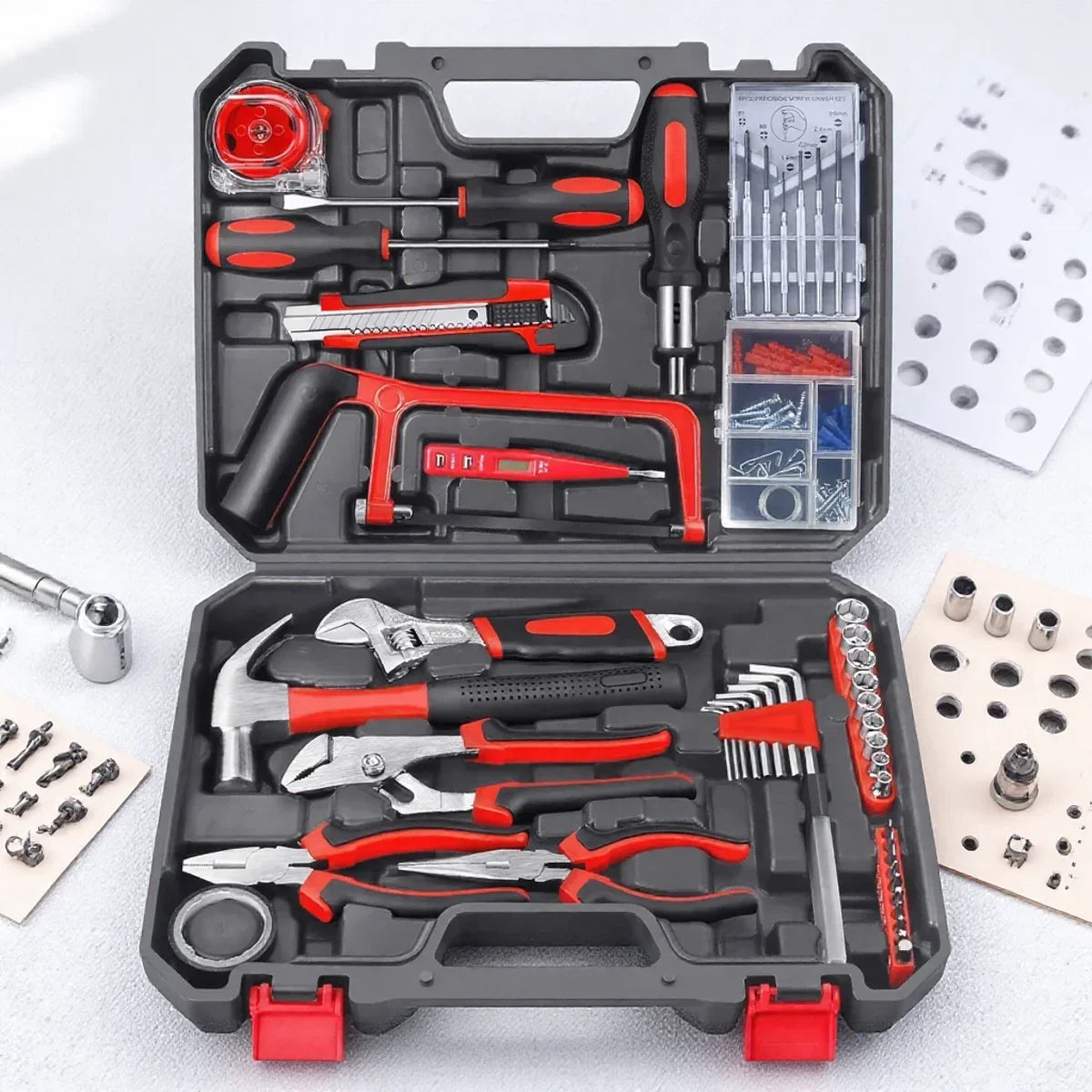 19/43/120 Piece Hand Tool Kit Set with Toolbox MultiFunctional Household DIY Tool Set with Screwdriver Hammer Wrench Pliers Tape