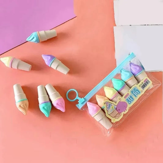 New 6Pcs/set Cute Ice Cream Highlighters Set Mini Marker Pens Kids Stationery Students Drawing Painting Tool Student School Supp