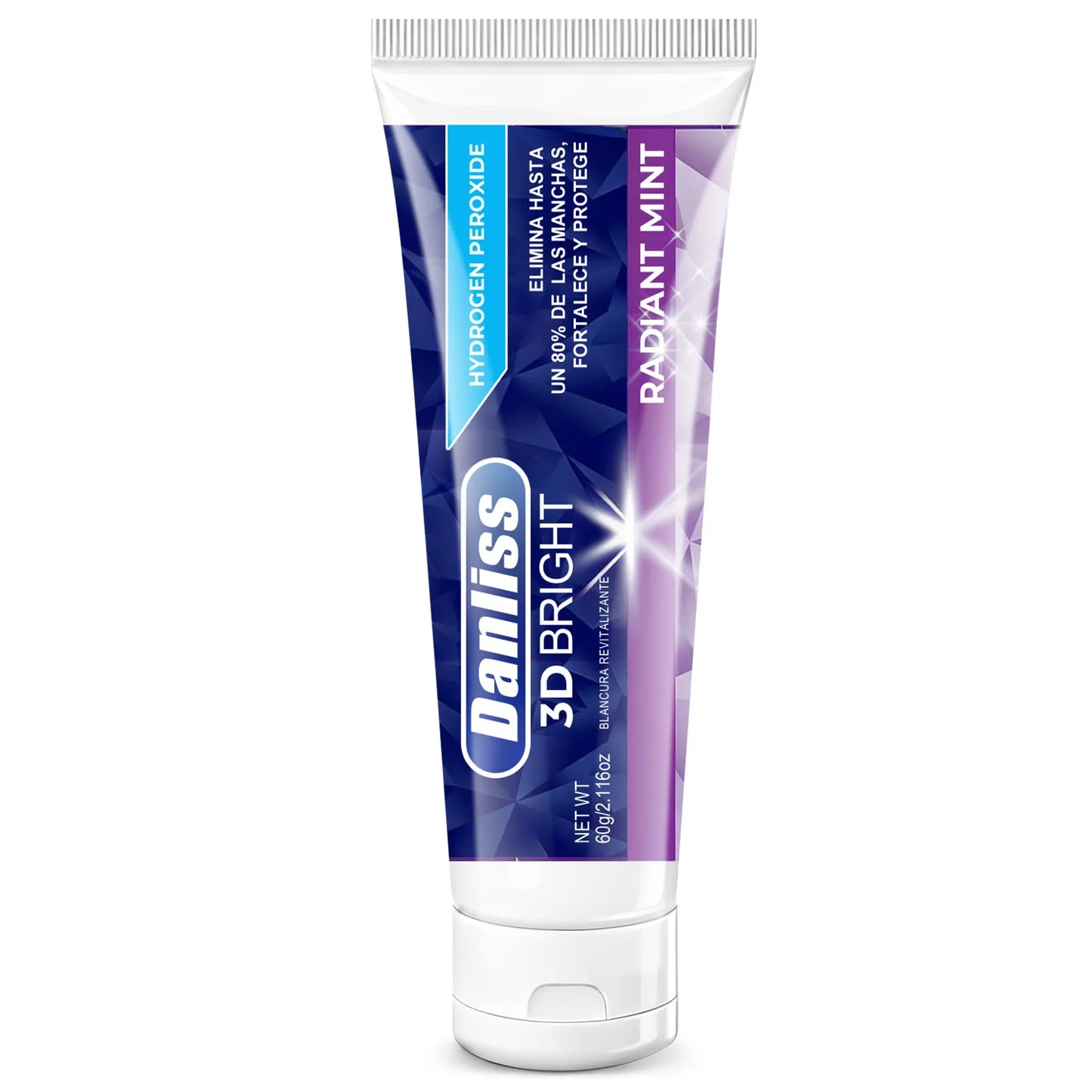 3D Bright Whitening Toothpaste with Hydrogen Peroxide, Eliminates Stains & Protects Enamel, Radiant Mint, 60g