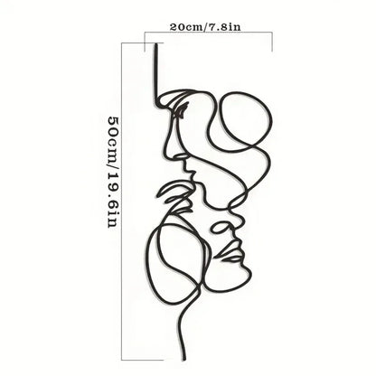 New Metal Wall Art Minimalist - Facial Line Wall Decor, Abstract Black Iron Sculpture for Modern Home Hanging Decor