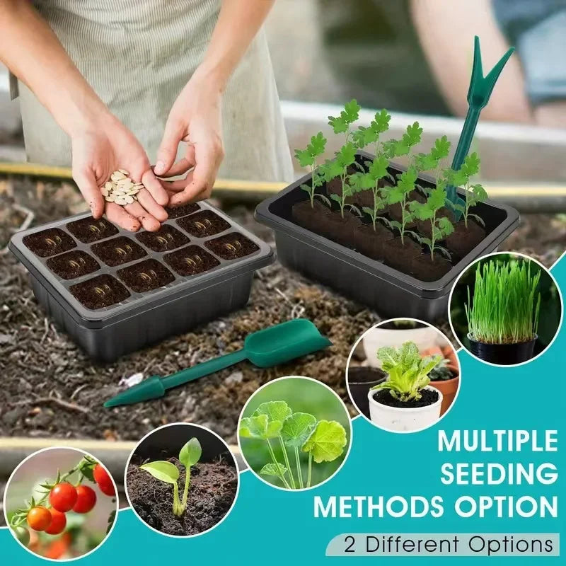 Seed starter tray with grow lights, 2 seed germination kits with adjustable humidity dome, mini greenhouse for seed germination