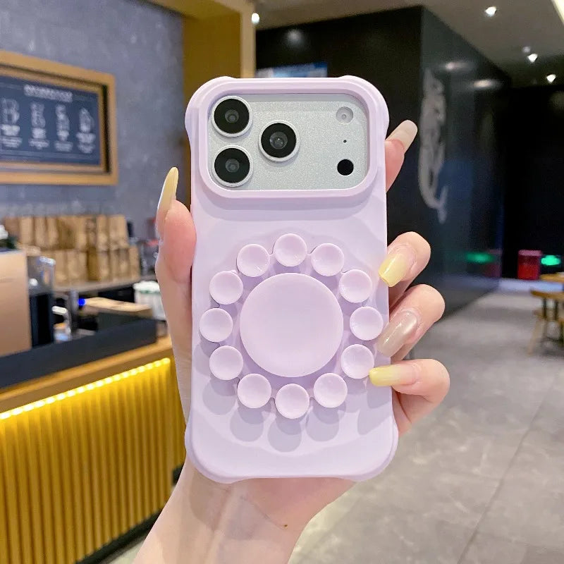 Flower Suction Cup Silicone Phone Case for IPhone 18 17 Pro Max Kickstand Shockproof Scratch-resistant and Slip-resistant Cover