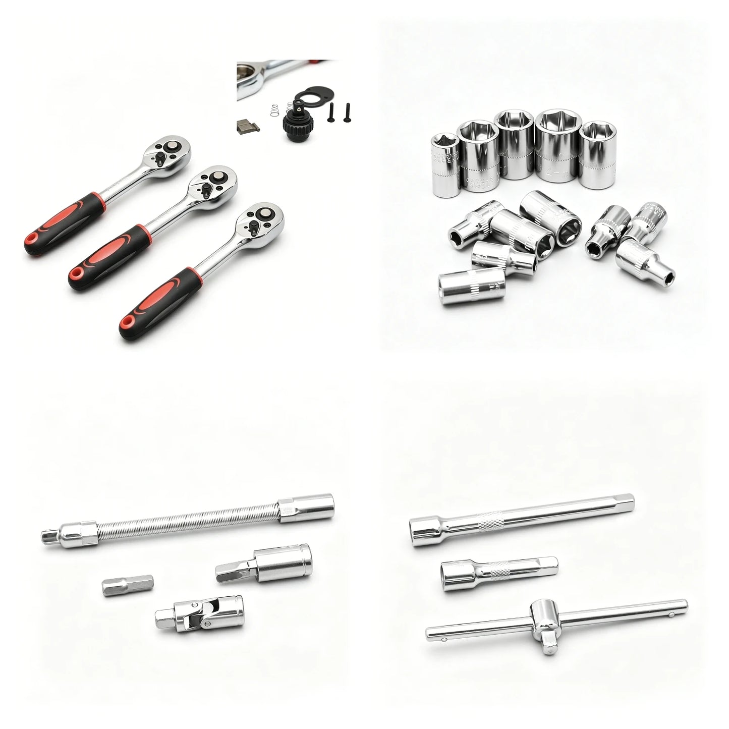 46 Pieces 1/4 Inch Drive Socket Ratchet Wrench Set, Metric Bit Socket & Extension Bar Assortment, Portable Hand Tool Kit for Auto Repairing & Household Mechanical Maintenance