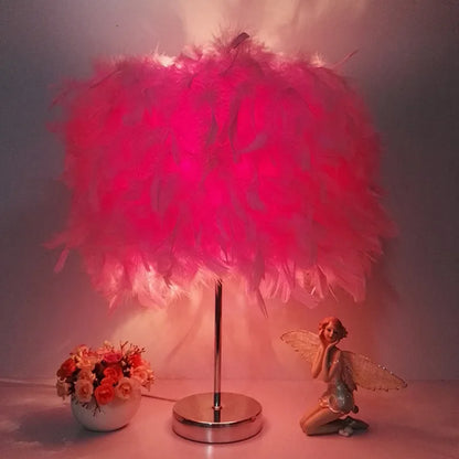 Internet celebrity feather table lamp bedroom bedside table INS fashion European style romantic simple warm wedding room night l