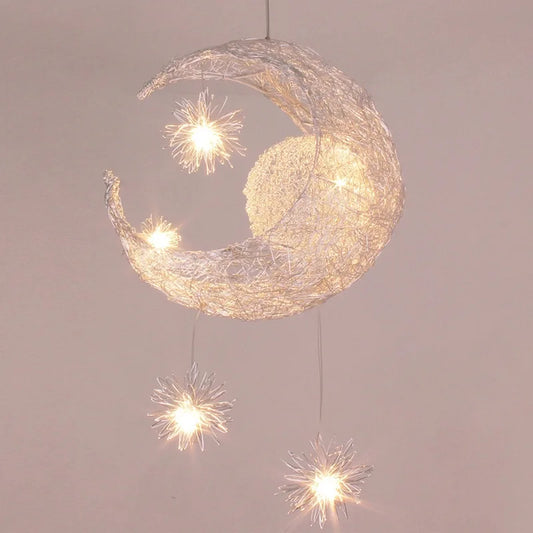Star Moon Pendant Light Children's Room Light  LED Bedroom Lighting Fixutre