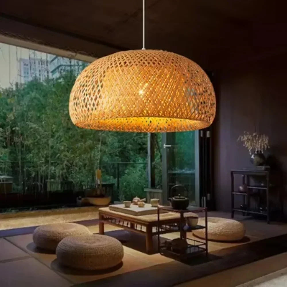 JOYINLED Suspension Lantern Ceiling Light Natural Rattan Wicker Chandeliers Hand-Woven Bamboo Lampshades Lighting Fixtures