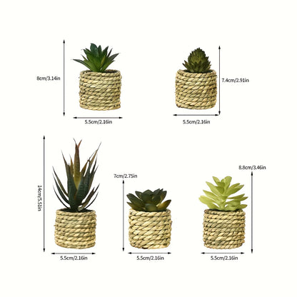 5pcs Set of Artificial Potted Plants Artificial Aloe Vera Fake Succulents Plastic Flower Pots for Home Kitchen Desk Wedding