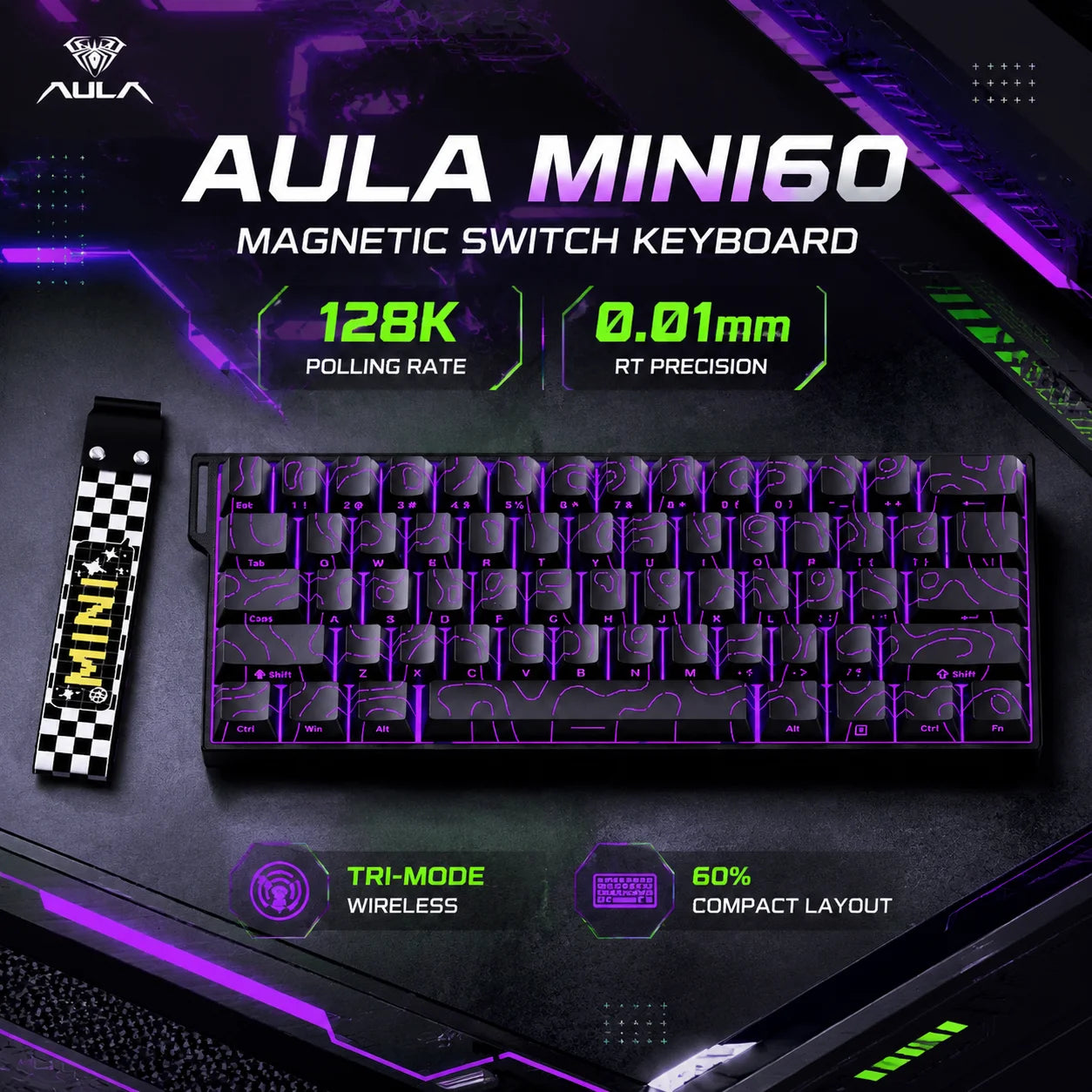 AULA MINI 60HE Magnetic Keyboard Wireless 60% Rapid Trigger 8K Return Esports Customize RGB Magnetic Switch Gaming Keyboard
