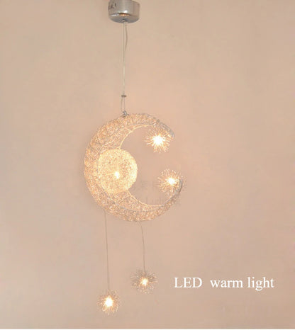 Star Moon Pendant Light Children's Room Light  LED Bedroom Lighting Fixutre