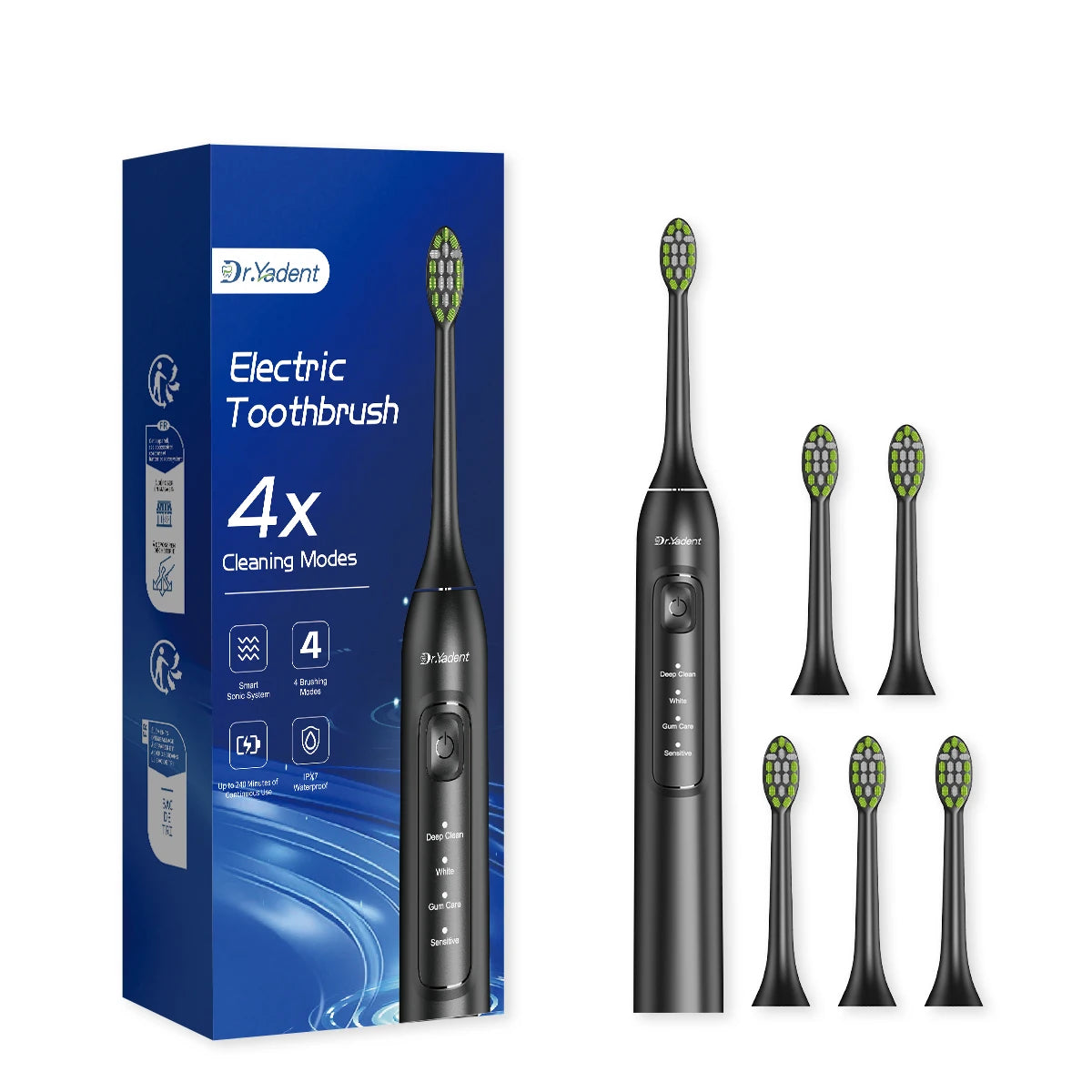 Dr.Yadent YD05 Electric Toothbrush USB-C Fast Charge 4 Modes for Adults 2mins SmartTimer 6 Replacement Heads Last for 1 Year Use
