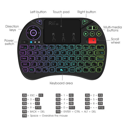 Mini Keyboard Rii X8 2.4GHz Wireless Keyboard with Touchpad Backlit for PC/Android TV Box/iPad