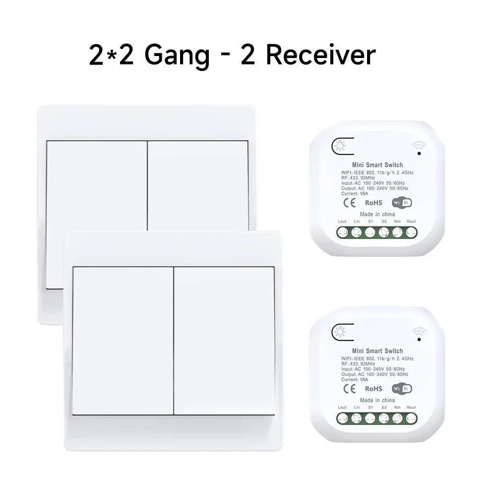 No Battery 1/2gang Kinetic Energy Tuya Smart Switches Wifi+Rf433 Wireless Connection Home Light Switch App Voice Remote Control