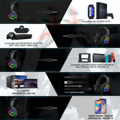 K10 RGB Gaming Headset Wired Headphones with Microphone Noise Cancelling Earphones for Computer PC Gamer