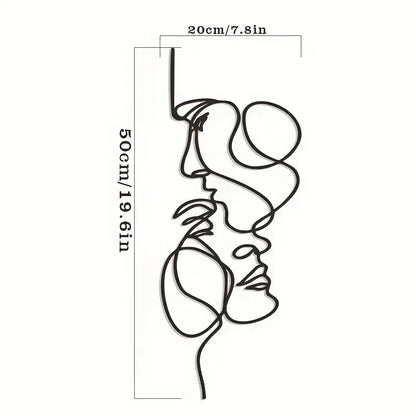 New Metal Wall Art Minimalist - Facial Line Wall Decor, Abstract Black Iron Sculpture for Modern Home Hanging Decor