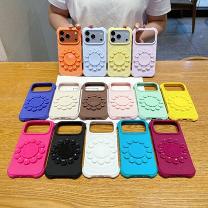 Flower Suction Cup Silicone Phone Case for IPhone 18 17 Pro Max Kickstand Shockproof Scratch-resistant and Slip-resistant Cover
