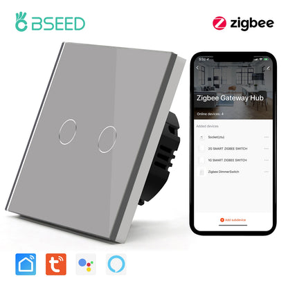 Bseed Zigbee 1/2/3Gang EU Standard Touch Light Switch Single Live Smart Wall Switch Smart Life Google Home Voice Control