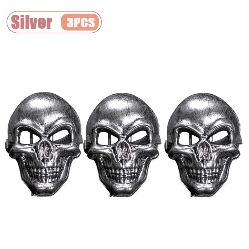 1-10PCS Halloween Horror Skull Mask Creepy Laughing Ghost Face Gold Silver Costume Prop for Party Cosplay Haunted House Decor