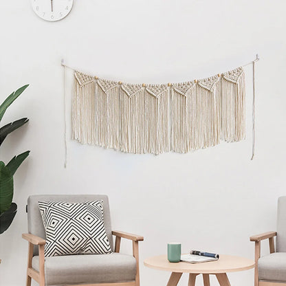 Macrame Handwoven Bohemian Cotton Rope Boho Tapestry Home Decor Creamy-White Wall Hanging Decoration Art Tapestry Christamas