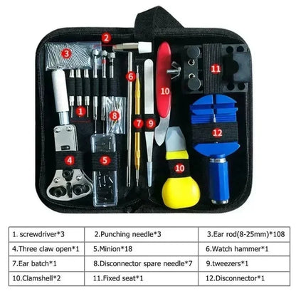 147 Pieces Watch Repair Tool Set Professional Watchmaker Kit for Battery Change Strap Adjustment Back Case Opener Pin Removal