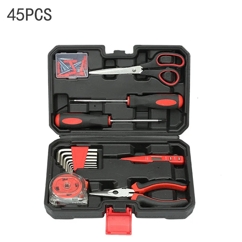19/43/120 Piece Hand Tool Kit Set with Toolbox MultiFunctional Household DIY Tool Set with Screwdriver Hammer Wrench Pliers Tape